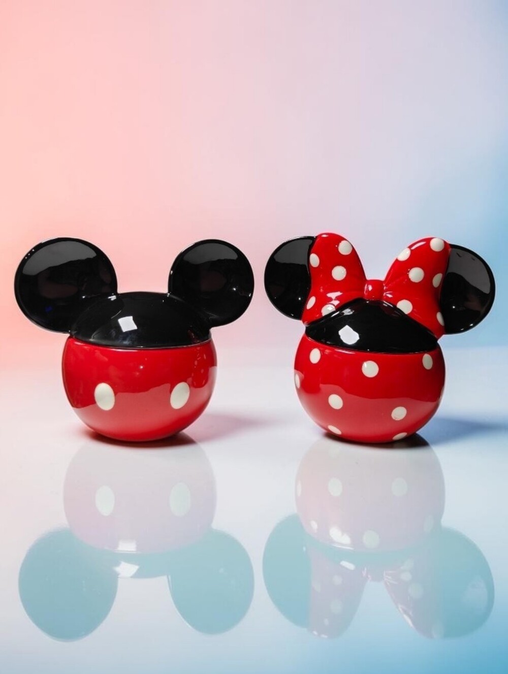 DISNEY MICKEY & MINNIE MOUSE Ceramic Lidded Trinket Jar Set